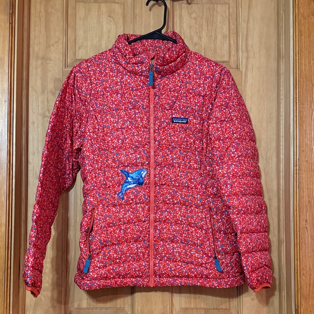 Patagonia Kids' Red and Blue Patterned Puffer Jacket